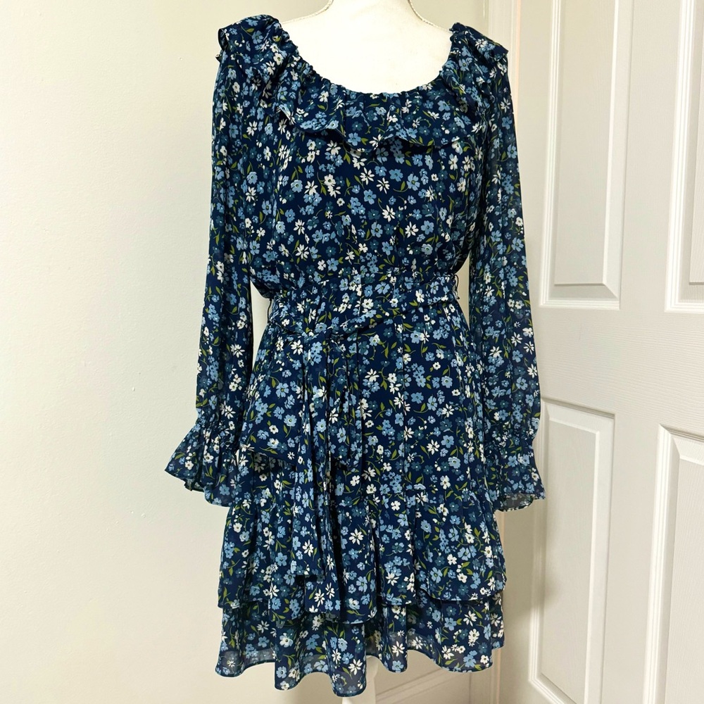 Michael Kors Floral Dress Long Sleeve Blue size M